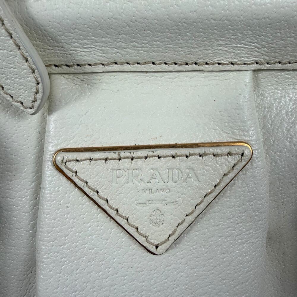 Prada Cinghiale Leather Frame Large Shoulder Bag Bianco White - Picture 12 of 16